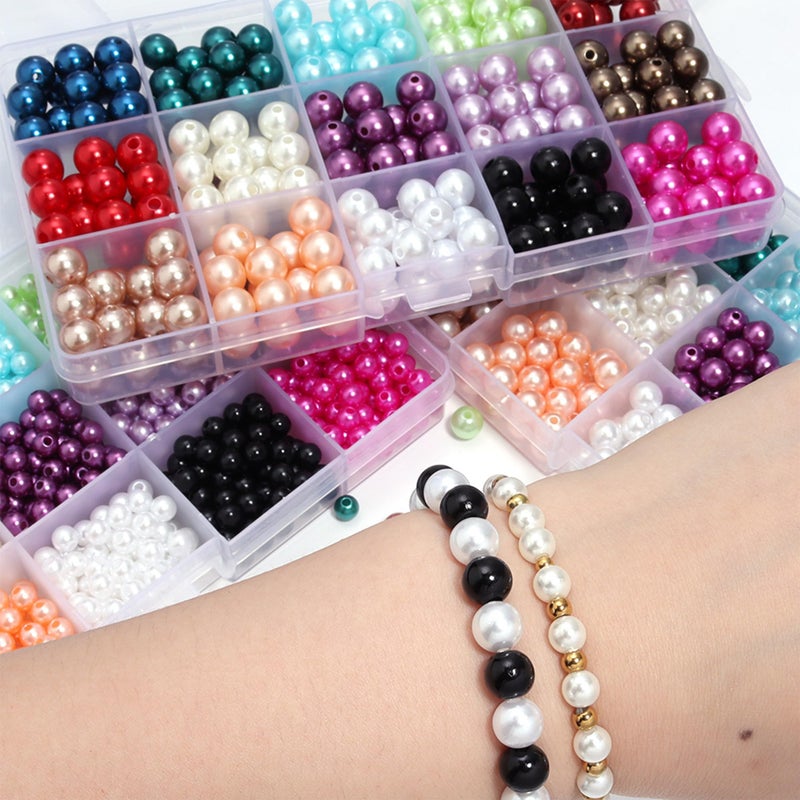 Linsoir beads 300 قطعة من حبات اللؤلؤ 10 مم لؤلؤ فضفاض لصنع المجوهرات حبات اللؤلؤ مع ثقوب للحرف اليدوية لصنع الأساور والقلائد 15 لون مختلط في علبة واحدة - Image 3